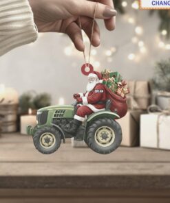 santa claus driving farm tractor agrimotor rustic christmas tree ornament 2