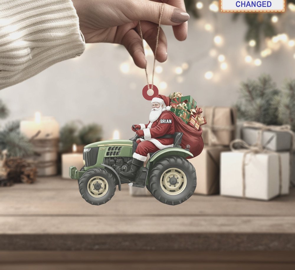 Santa Claus Driving Farm Tractor Agrimotor Rustic Christmas Tree Ornament - Design Preview