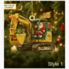 santa claus driving heavy excavator construction christmas tree ornament 1