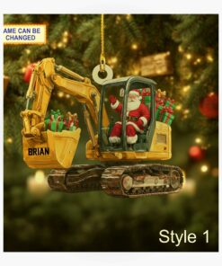 santa claus driving heavy excavator construction christmas tree ornament 1
