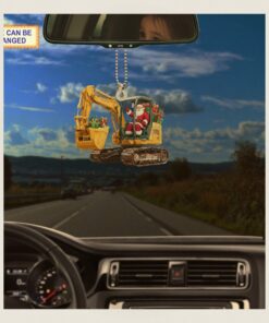 santa claus driving heavy excavator construction christmas tree ornament 2