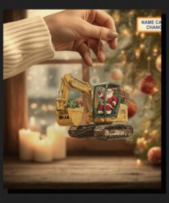 santa claus driving heavy excavator construction christmas tree ornament 3