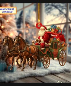 santa claus driving horse drawn carriage festive christmas tree ornament 1