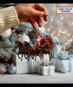 santa claus driving horse drawn carriage festive christmas tree ornament 3