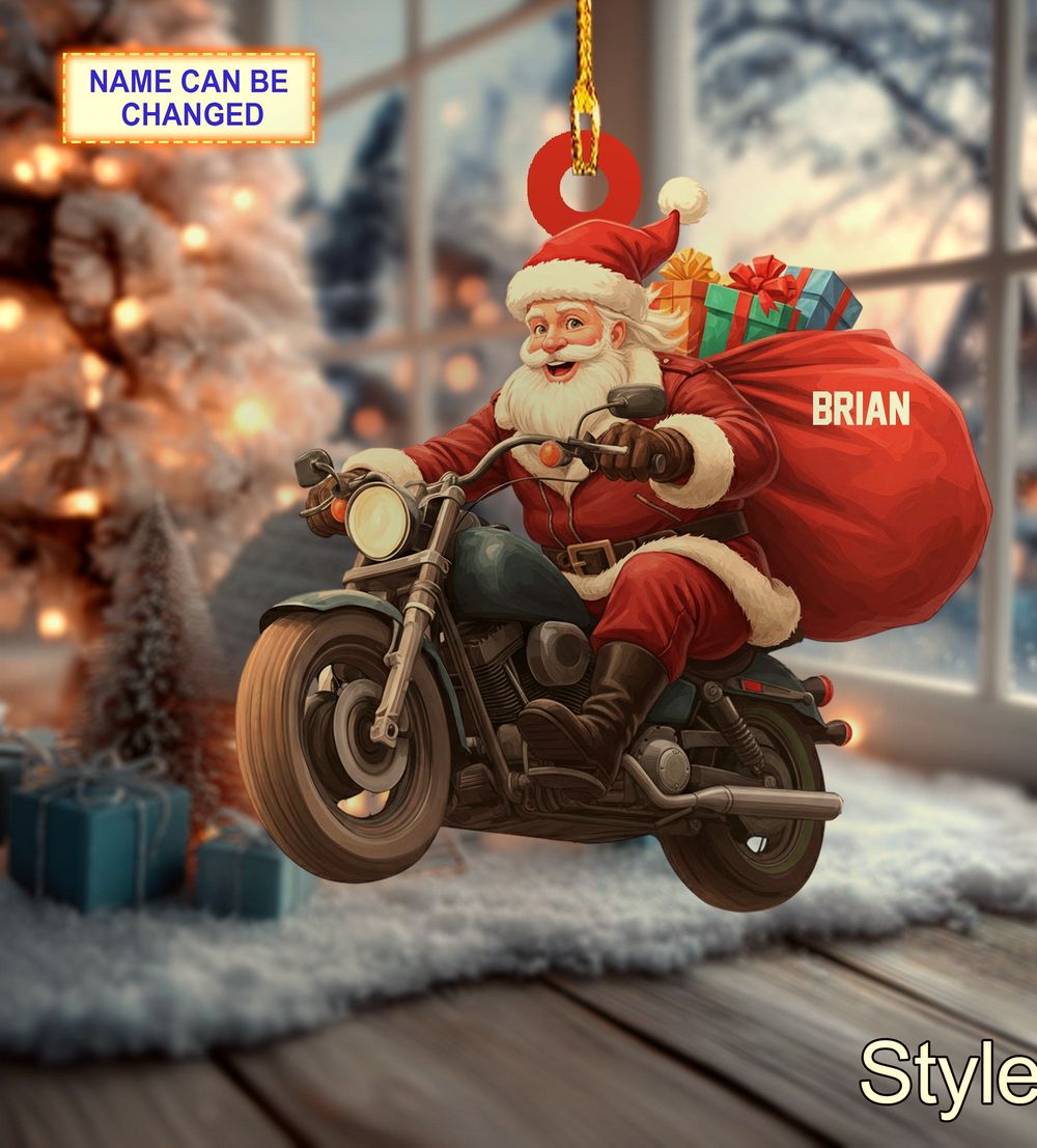 santa claus riding cruiser motorcycle biker christmas tree ornament 1 santa claus riding cruiser motorcycle biker christmas tree ornament 1