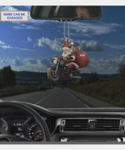 santa claus riding cruiser motorcycle biker christmas tree ornament 2