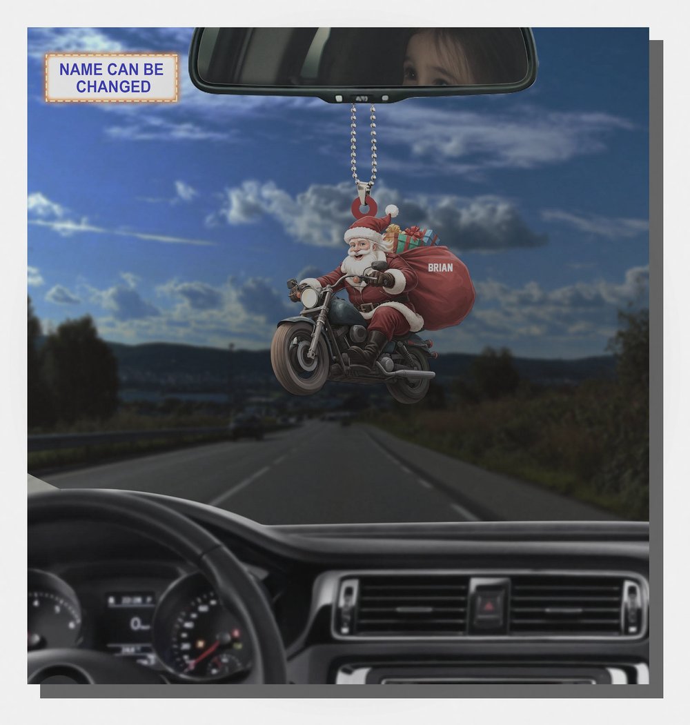 Santa Claus Riding Cruiser Motorcycle Biker Christmas Tree Ornament - Design Preview