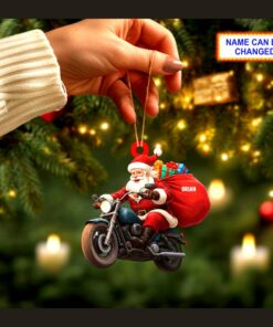 santa claus riding cruiser motorcycle biker christmas tree ornament 3