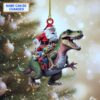 santa claus riding t rex dinosaur funny kids christmas tree ornament 1