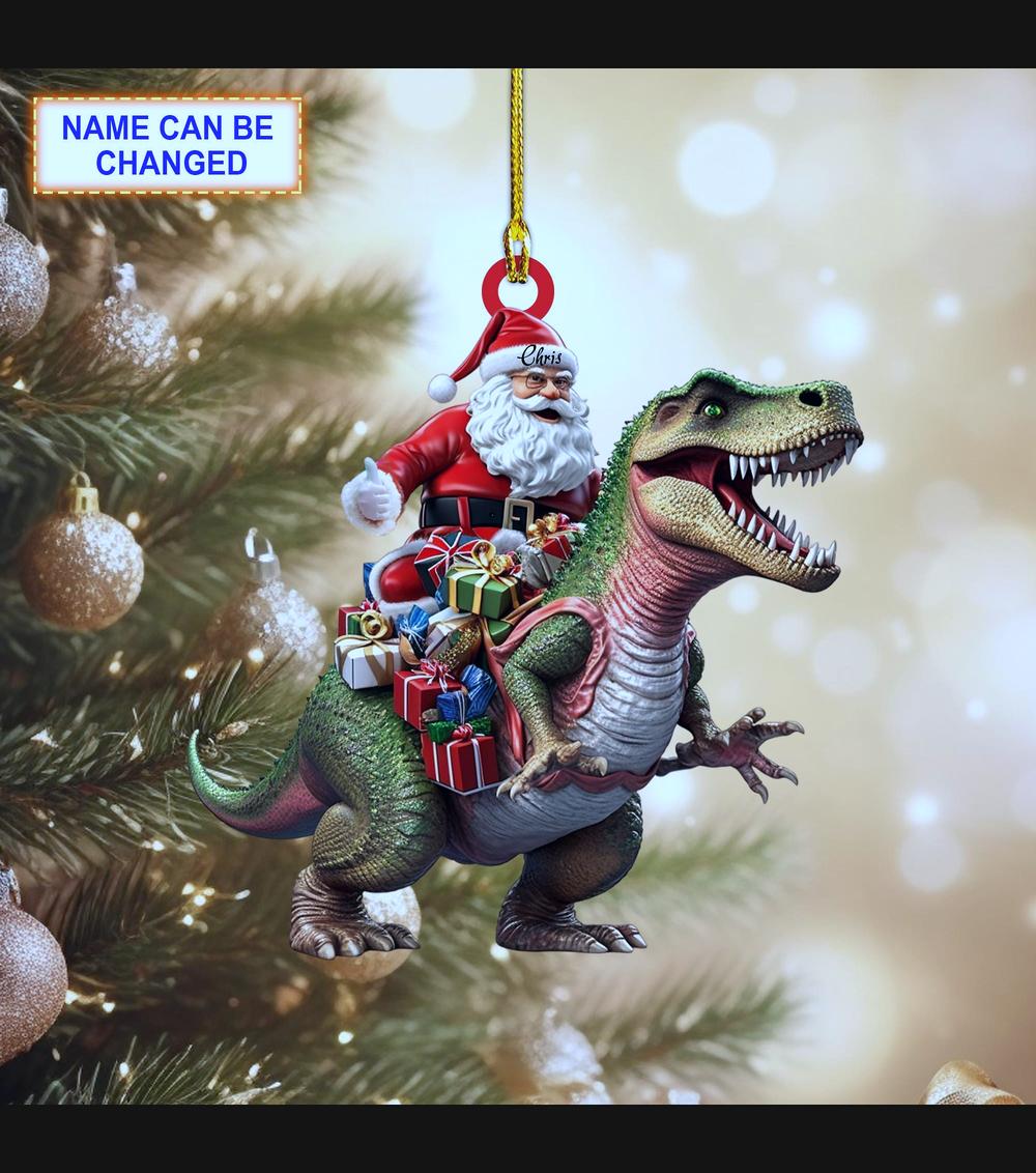 santa claus riding t rex dinosaur funny kids christmas tree ornament 1 santa claus riding t rex dinosaur funny kids christmas tree ornament 1
