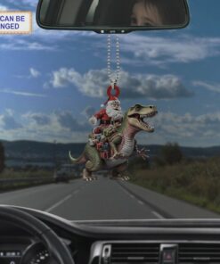 santa claus riding t rex dinosaur funny kids christmas tree ornament 3