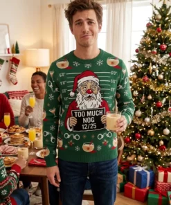 santa drunk tank christmas morning mugshot ugly christmas sweater 2