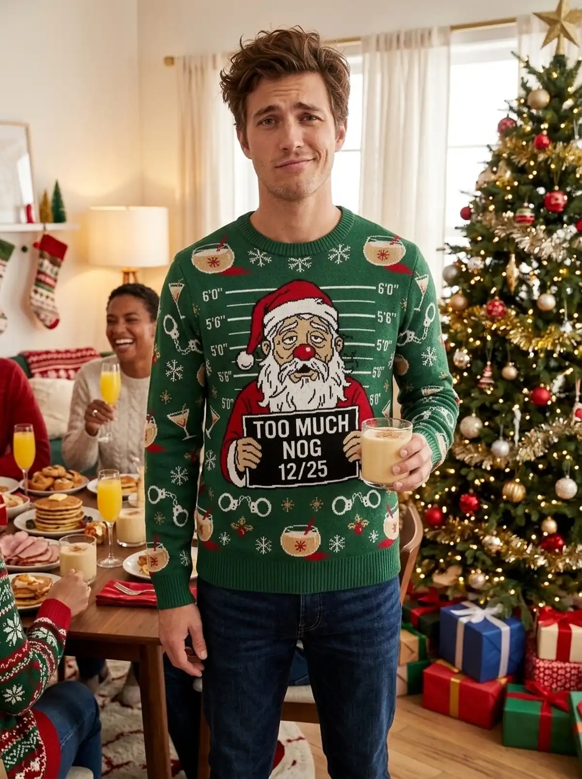 Santa Drunk Tank Christmas Morning Mugshot Ugly Christmas Sweater - Design Preview