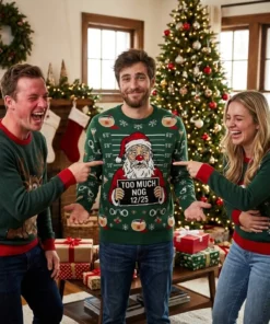 santa drunk tank christmas morning mugshot ugly christmas sweater 3