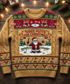 Santa Frozen In The Sand Trap Three Putts For Christmas Ugly Christmas Sweater - Front View Main Mockup