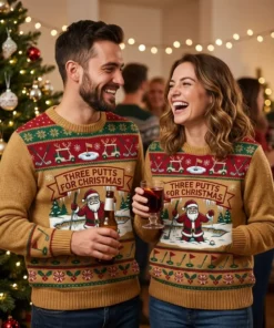 Santa Frozen In The Sand Trap Three Putts For Christmas Ugly Christmas Sweater - Lifestyle Model Mockup