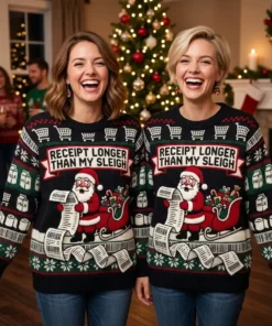 Santa Grocery Store Receipt Longer Than Sleigh Ugly Christmas Sweater - Lifestyle Model Mockup