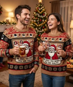 Santa Red String Conspiracy Detective Board Ugly Christmas Sweater - Lifestyle Model Mockup
