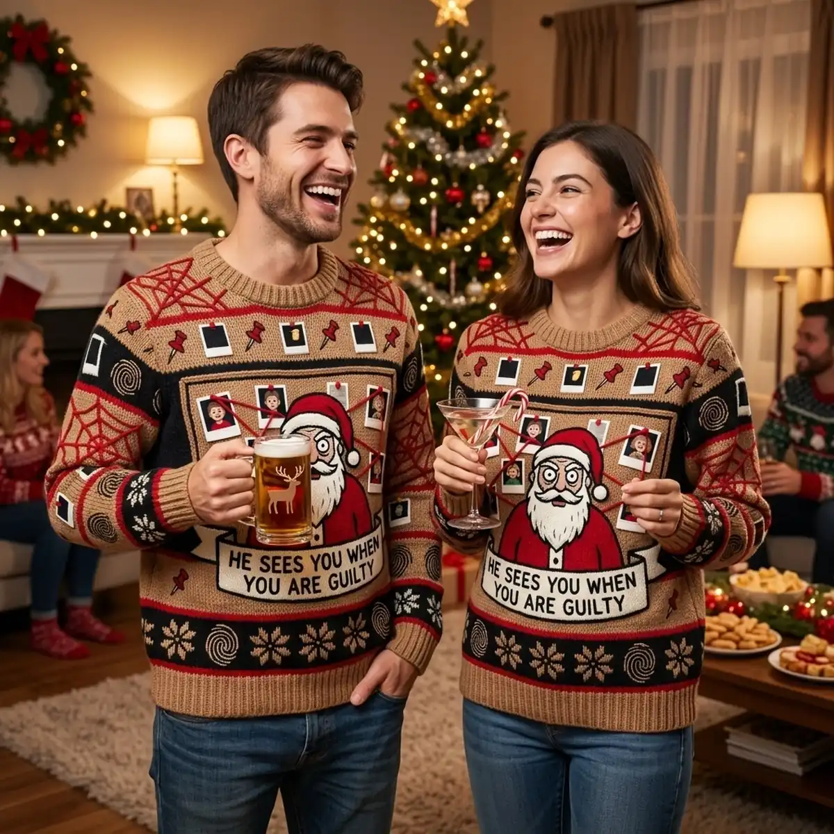 Santa Red String Conspiracy Detective Board Ugly Christmas Sweater - Design Preview