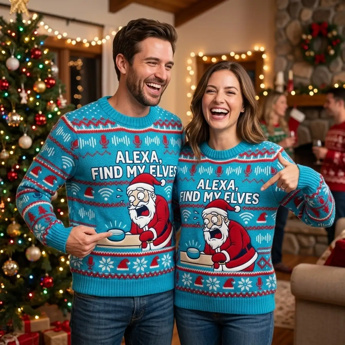 Santa Yelling At Smart Speaker Alexa Find My Elves Ugly Christmas Sweater - Design Preview