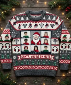 Santa You Are On Mute Video Call Glitch Ugly Christmas Sweater - Front View Main Mockup
