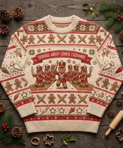 Serious About Cookie Exchange Rolling Pin Army Ugly Christmas Sweater - Front View Main Mockup