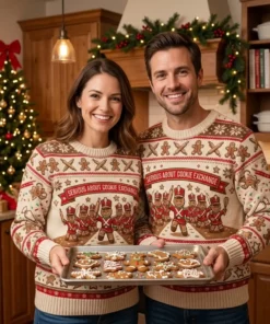 Serious About Cookie Exchange Rolling Pin Army Ugly Christmas Sweater - Lifestyle Model Mockup