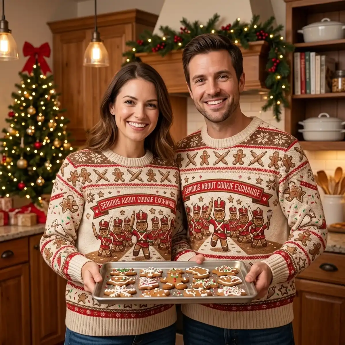 Serious About Cookie Exchange Rolling Pin Army Ugly Christmas Sweater - Design Preview