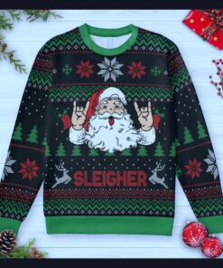 sleigher heavy metal hail santa ugly christmas sweatshirt 1