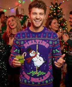 snowman stripper melting on the brass pole ugly christmas sweater 2