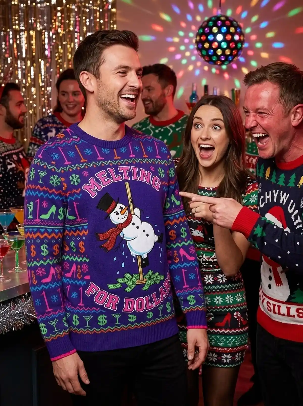 snowman stripper melting on the brass pole ugly christmas sweater 3 snowman stripper melting on the brass pole ugly christmas sweater 3