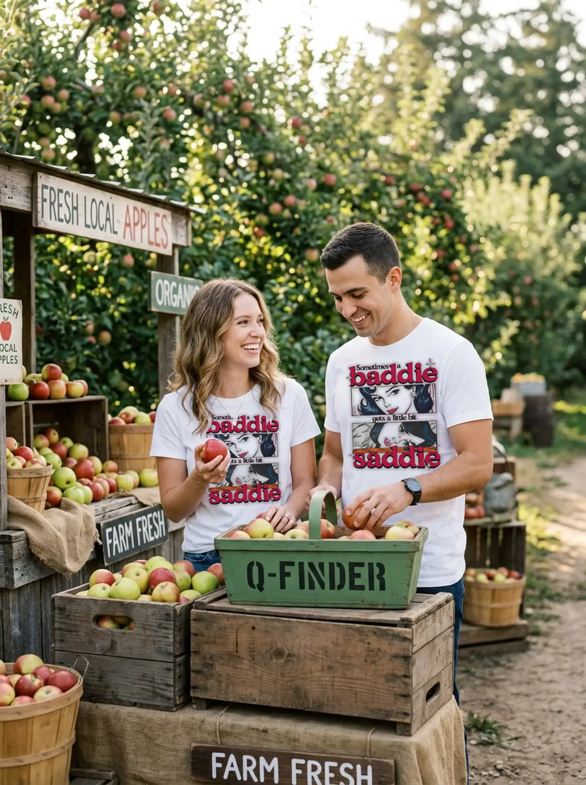 sometimes a baddie gets a little saddie white tshirt farmers market couple Sometimes A Baddie Gets A Little Saddie Shirt - Back or Alternative Angle Mockup