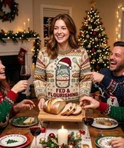 Sourdough Starter Fed And Flourishing Baker Holiday Ugly Christmas Sweater - Close-up Graphic Detail Mockup