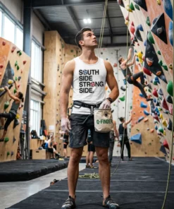 south side strong side white tanktop bouldering