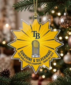 St Petersburg Sunshine Sunburst 2026 World Series Champions Rays Acrylic Ornament - Lifestyle Model Mockup