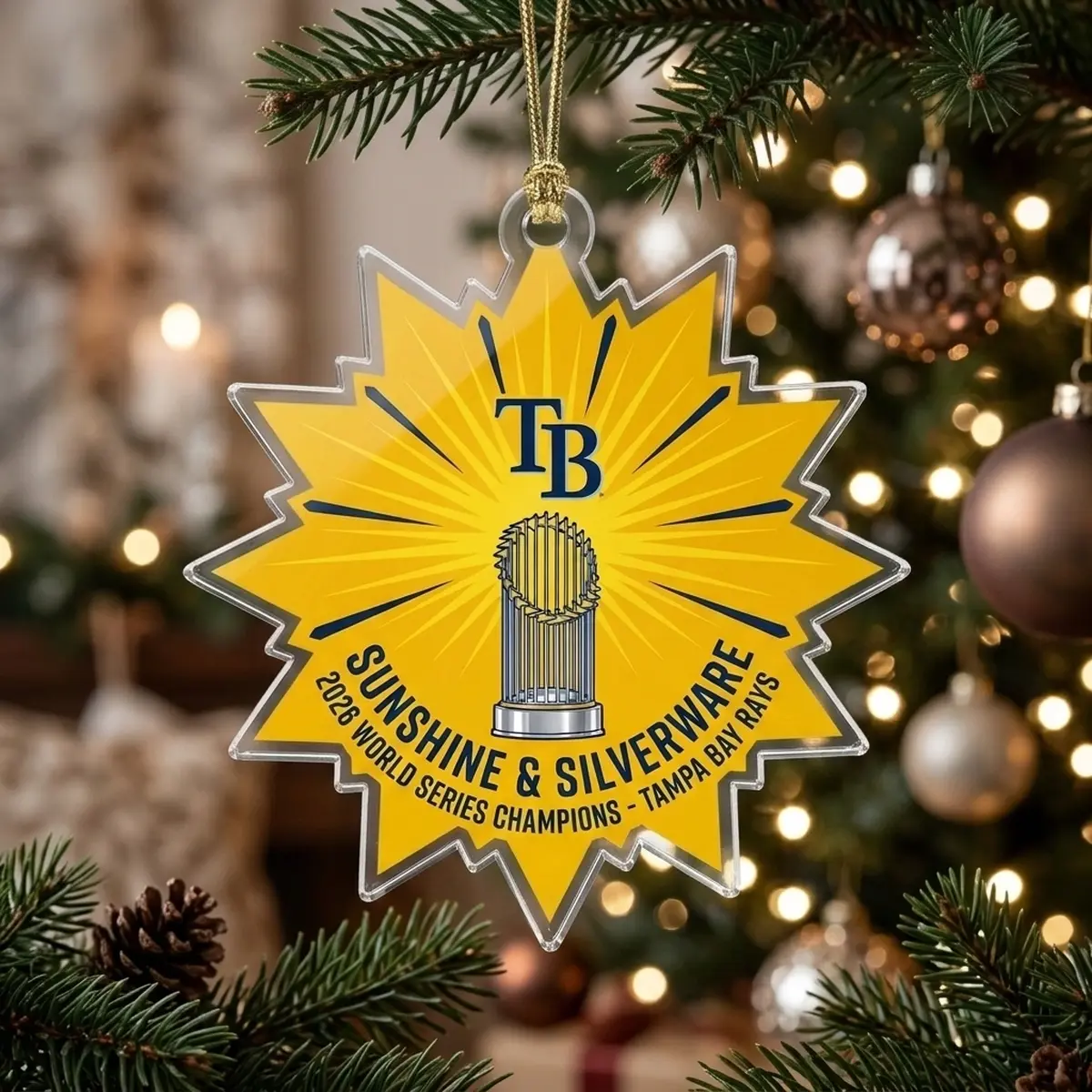 St Petersburg Sunshine Sunburst 2026 World Series Champions Rays Acrylic Ornament - Design Preview