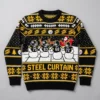 Steelers Steel Curtain Black And Gold Ugly Christmas Sweater - Front View Main Mockup