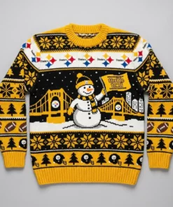 Steelers Terrible Towel Holiday Wave Ugly Christmas Sweater - Front View Main Mockup