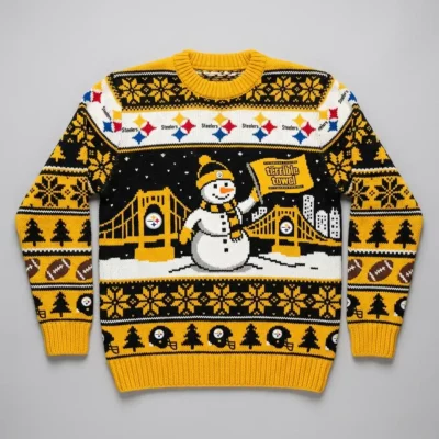 Steelers Terrible Towel Holiday Wave Ugly Christmas Sweater - Front View Main Mockup