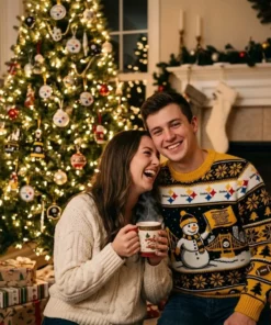 Steelers Terrible Towel Holiday Wave Ugly Christmas Sweater - Lifestyle Model Mockup