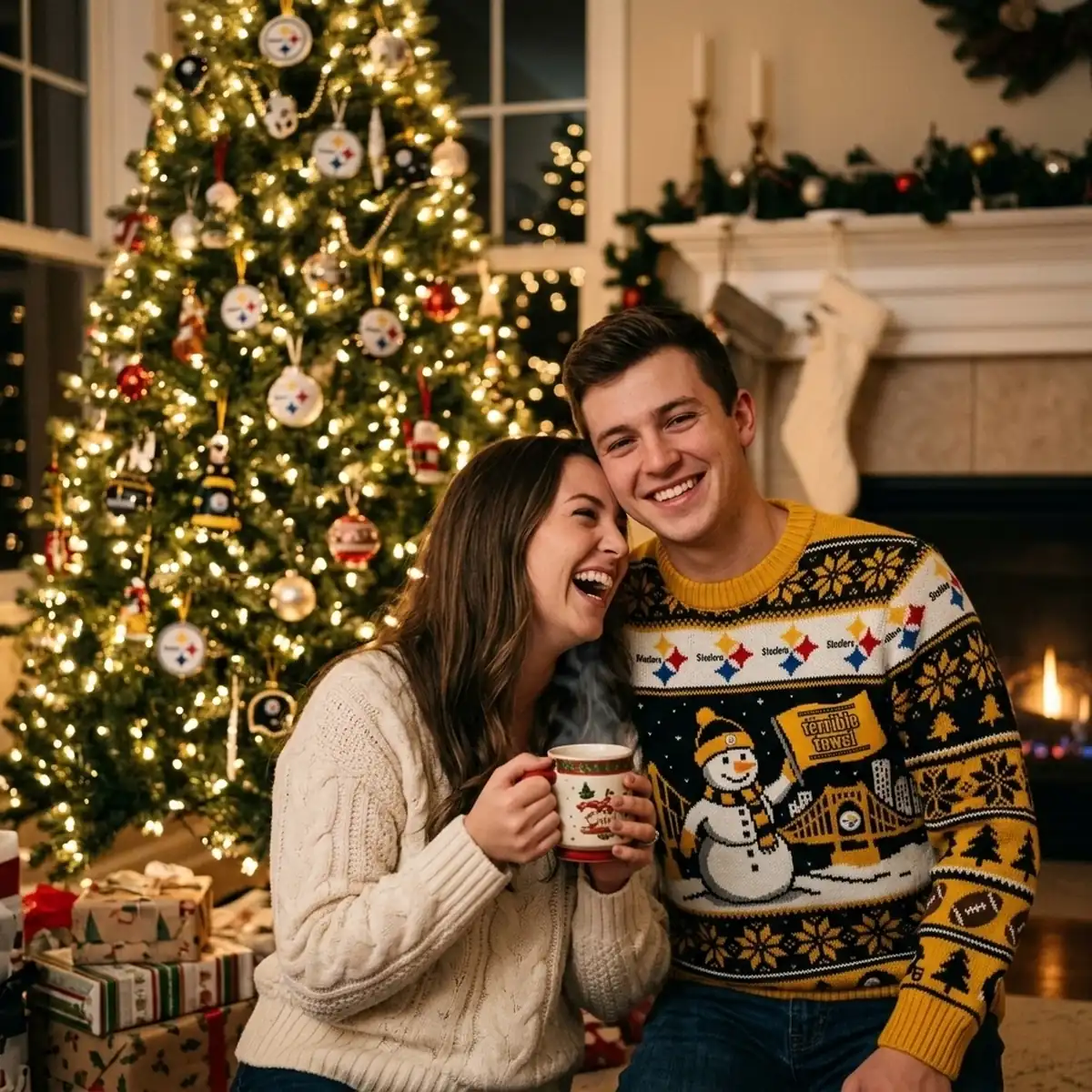 Steelers Terrible Towel Holiday Wave Ugly Christmas Sweater - Design Preview