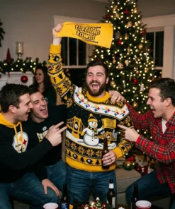 Steelers Terrible Towel Holiday Wave Ugly Christmas Sweater - Close-up Graphic Detail Mockup