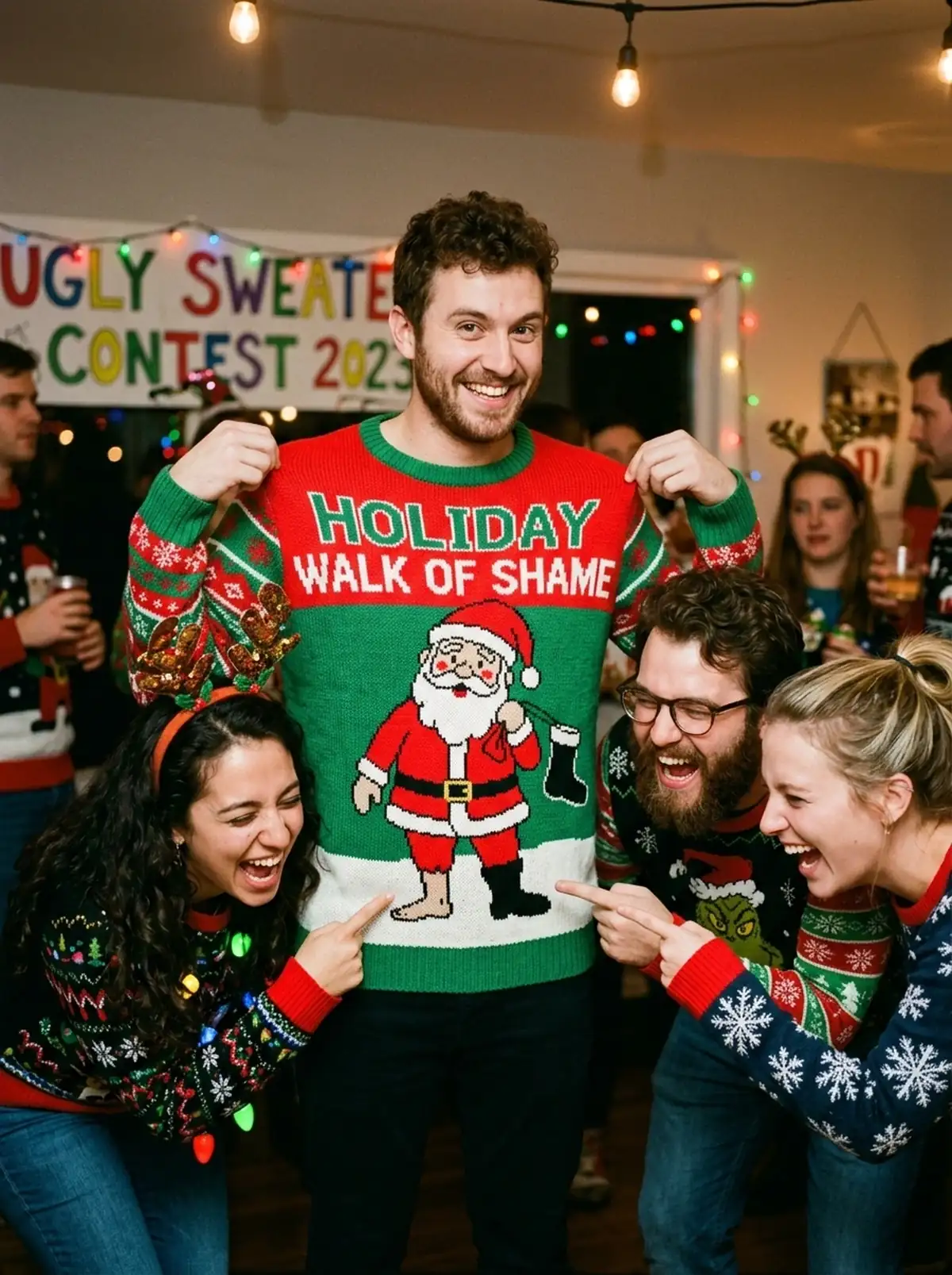 Still Wearing The Hat Santa Walk Of Shame Adult Humor Christmas Sweater - Design Preview