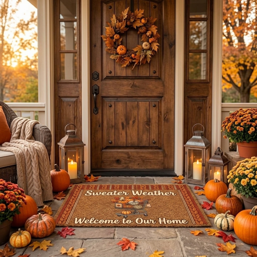 Sweater Weather Aldi Fan Autumn Porch Welcome Doormat Fall Decor Entryway Mat - Design Preview