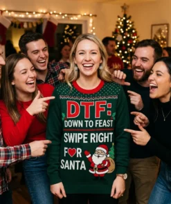 swipe right for santa dtf adult humor gag christmas sweater