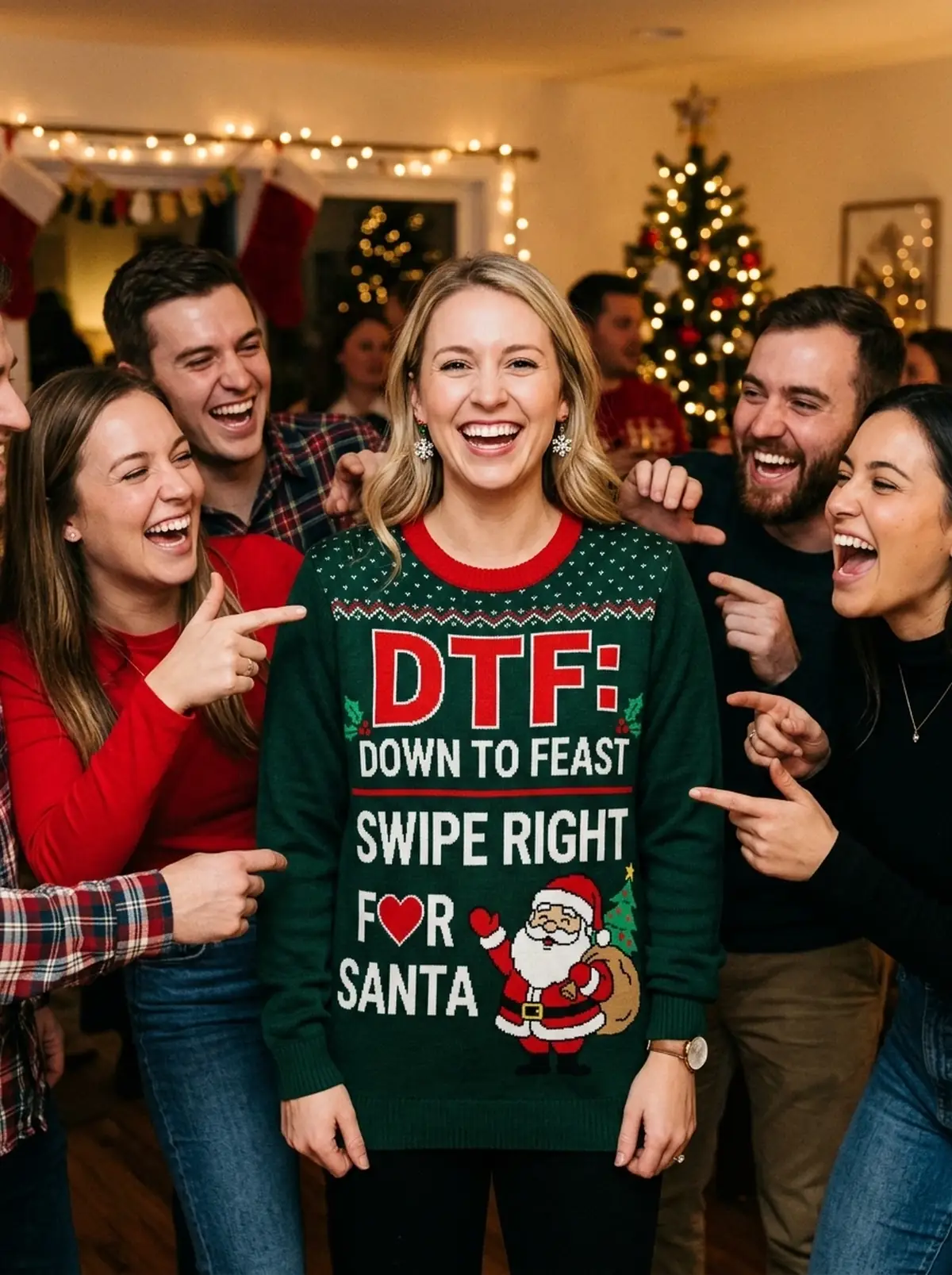 Swipe Right For Santa DTF Adult Humor Gag Christmas Sweater - Design Preview