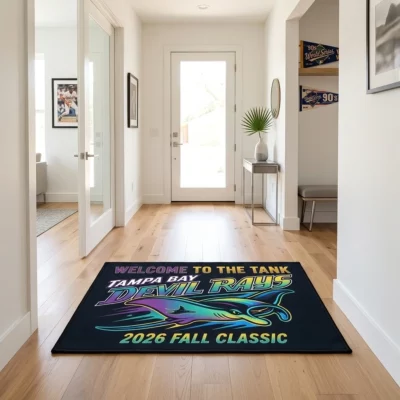Tampa Bay Devil Rays 90s Retro Gradient Manta Ray Welcome Doormat - Front View Main Mockup
