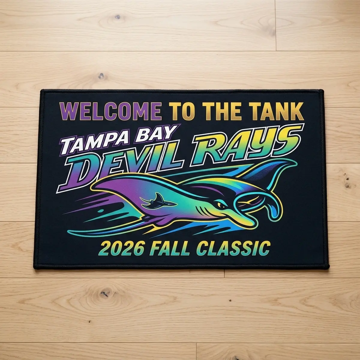 Tampa Bay Devil Rays 90s Retro Gradient Manta Ray Welcome Doormat - Design Preview