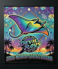 Tampa Bay Devil Rays 90s Retro Rainbow Gradient Manta Heritage Blanket - Lifestyle Model Mockup