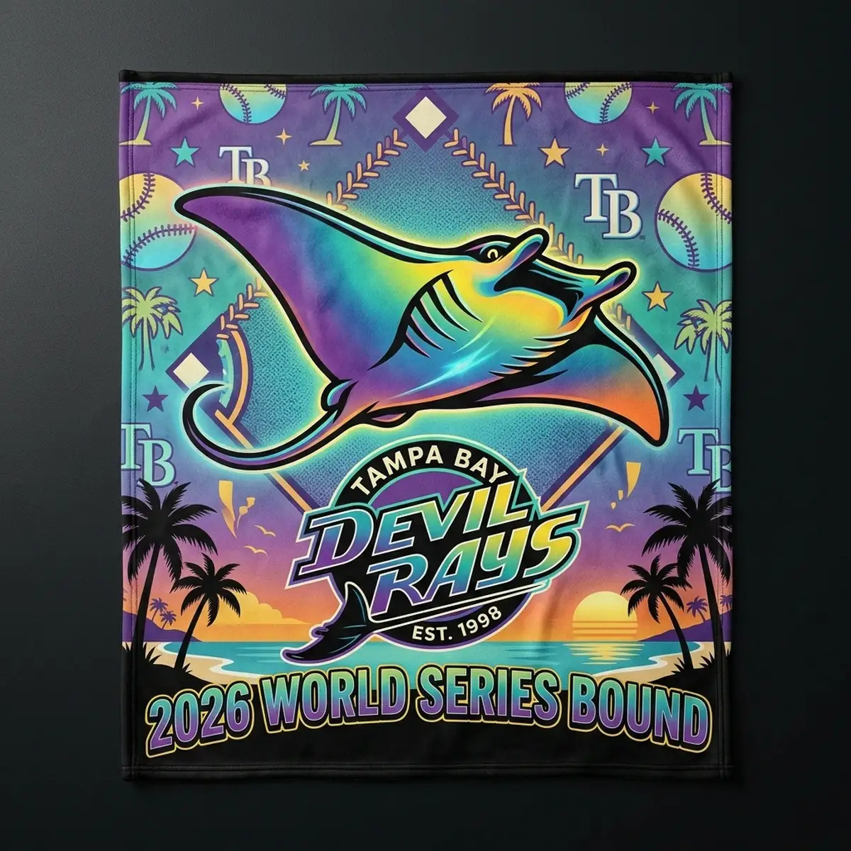 Tampa Bay Devil Rays 90s Retro Rainbow Gradient Manta Heritage Blanket - Design Preview